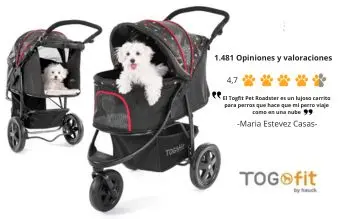 TOGfit Pet Roadster - Lujoso carrito para perros y mascotas hasta 32 kg, Ruedas grandes, altura regulable, incl. colchón, pequeño y plegable, color negro con puntitos togfit