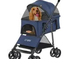 Lovpet® Carro para Perros 2 en 1, Cochecito para Perros Caja para Perros, Bolsa de Transporte Plegable, hasta 20 kg, Cochecito para Mascotas con Ventanas de Malla y Cubierta de protección