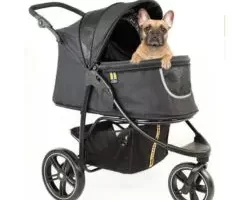 My Duque Cooper - Carrito de paseo para perros y mascotas de hasta 32 kg con cesta para la compra, fácil de plegar, asa de tacto suave ajustable en 3