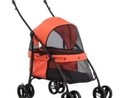 PawHut Cochecito para Mascotas Plegable Carrito para Perros y Gatos con Ventanas de Malla Cojín Lavable Correas de Seguridad Cubierta de Tela Oxford y Marco de Acero 82x47x97 cm Rojo