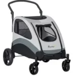 PawHut Cochecito para Perros Plegable Carrito para Mascotas con 5 Ventanas 2 Puertas Bolsillo de Almacenaje Correas de Seguridad y Frenos Tela Oxford 300D Acero 107x67x102 cm Gris