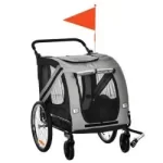 PawHut Remolque de Bicicleta Perros 2 en 1 Carrito Transporte para Mascotas con Puertas Enrollables Ventanas Cinturon de Seguridad Bandera y 6 Reflectores
