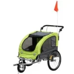 Pawhut Remolque Bicicleta Perros Carro Cochecito para Transporte Mascota 2 en 1 con Barra de Paseo Amortiguador Rueda Giratoria 360° Reflectores Carga Máx. 30kg