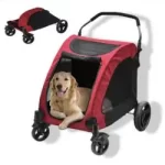ybaymy Cochecito para perros de tamaño mediano y grande, plegable, para mascotas y perros, con 4 ruedas, capacidad de carga de hasta 50 kg (rojo)