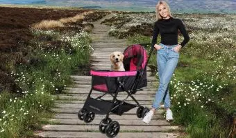 Display4top Pink Pet Travel Stroller carrito de cuatro ruedas plegable para perros peqienos