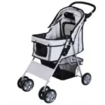 PawHut Cochecito Plegable Mascotas Carrito para Perros Gatos con Cuatro Ruedas Cesta de Almacenaje Ventanas y Portavasos Tela Oxford Marco de Acero 75x45x97 cm Gris