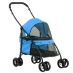 PawHut Cochecito para Mascotas Plegable Carrito para Perros y Gatos con Ventanas de Malla Cojín Lavable Correas de Seguridad Cubierta de Tela Oxford y Marco de Acero 82x47x97 cm Azul