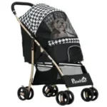 PawHut Cochecito para Perros Plegable Carrito para Mascotas con 2 Puertas Ventana de Malla Cesta de Almacenamiento Cuerda de Seguridad y Cojín 80x44,5x97 cm.