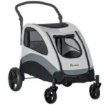 PawHut Cochecito para Perros Plegable Carrito para Mascotas con 5 Ventanas 2 Puertas Bolsillo de Almacenaje Correas de Seguridad y Frenos Tela Oxford 300D